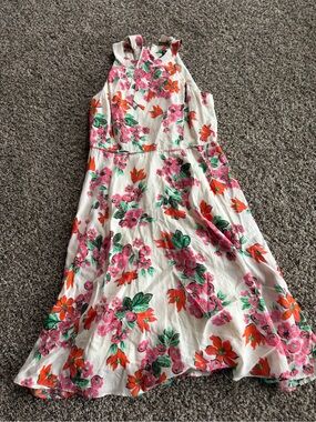 T.J.Maxx White Floral Halter Sundress with Pink & Orange Flowers